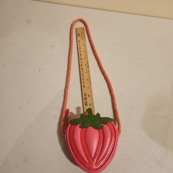 Zara Girls Cute Pink Strawberry Embroidered Crossbody purse Rope Strap Small Bag - Picture 8 of 9